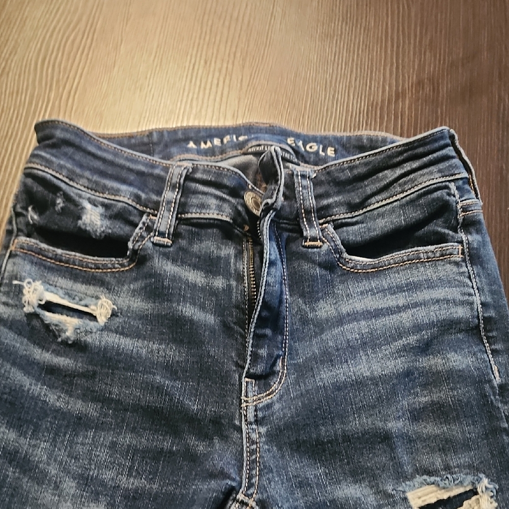 American Eagle Outfitters Ripped Blue Skinny Jeans - Picture 9 of 14
